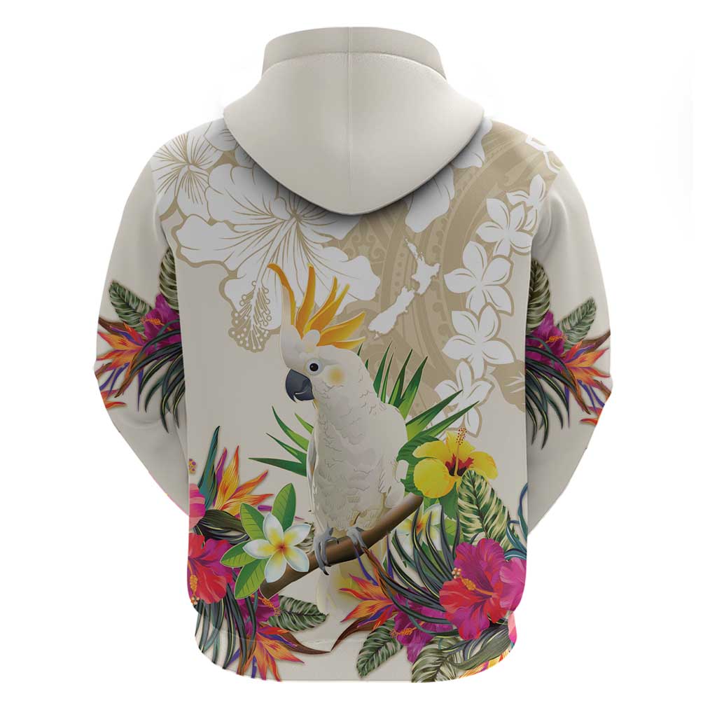 New Zealand Cacatua Galerita Hoodie Aotearoa Cockatoo Tropical Flowers - Vibe Hoodie Shop