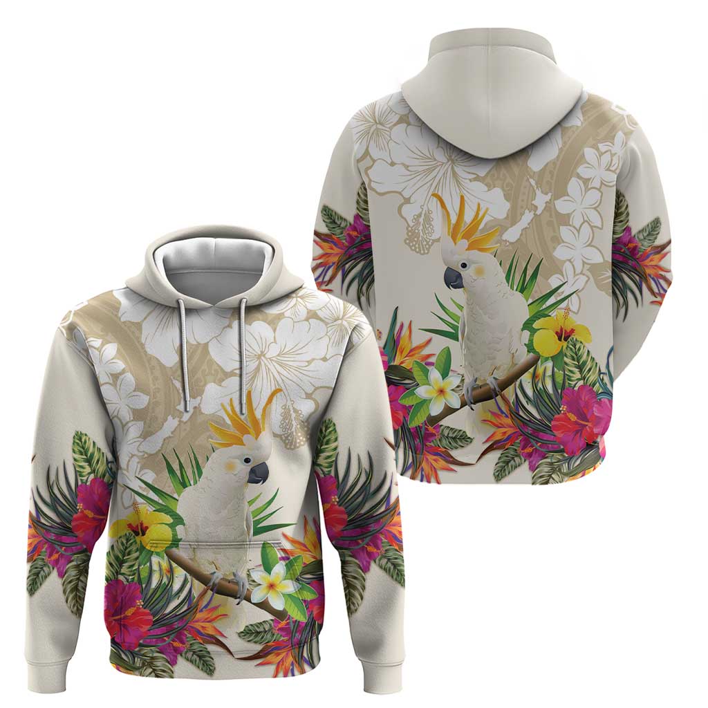 New Zealand Cacatua Galerita Hoodie Aotearoa Cockatoo Tropical Flowers - Vibe Hoodie Shop