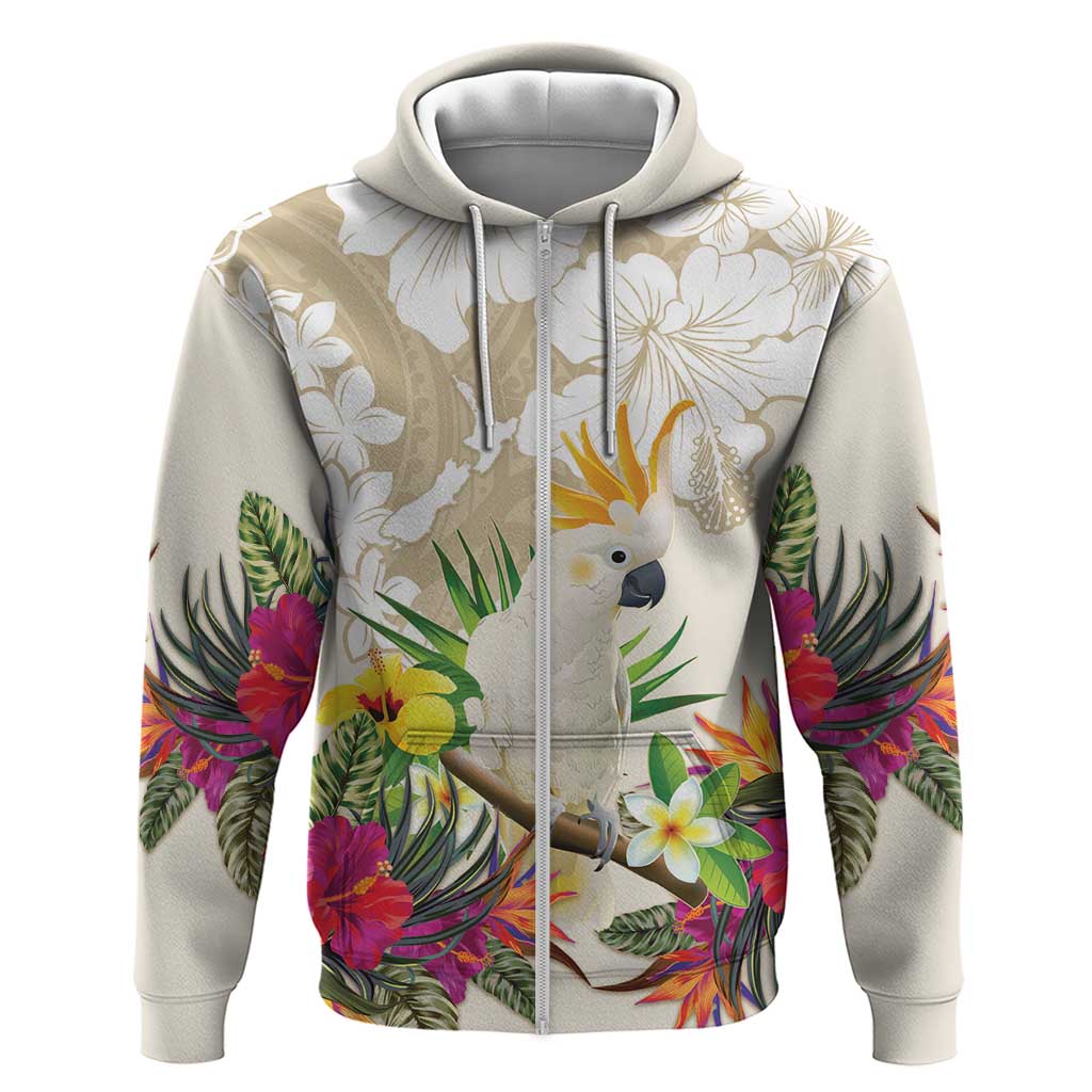 New Zealand Cacatua Galerita Hoodie Aotearoa Cockatoo Tropical Flowers - Vibe Hoodie Shop