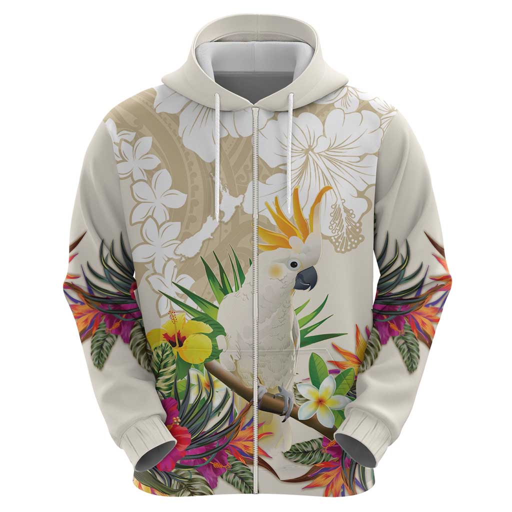 New Zealand Cacatua Galerita Hoodie Aotearoa Cockatoo Tropical Flowers - Vibe Hoodie Shop