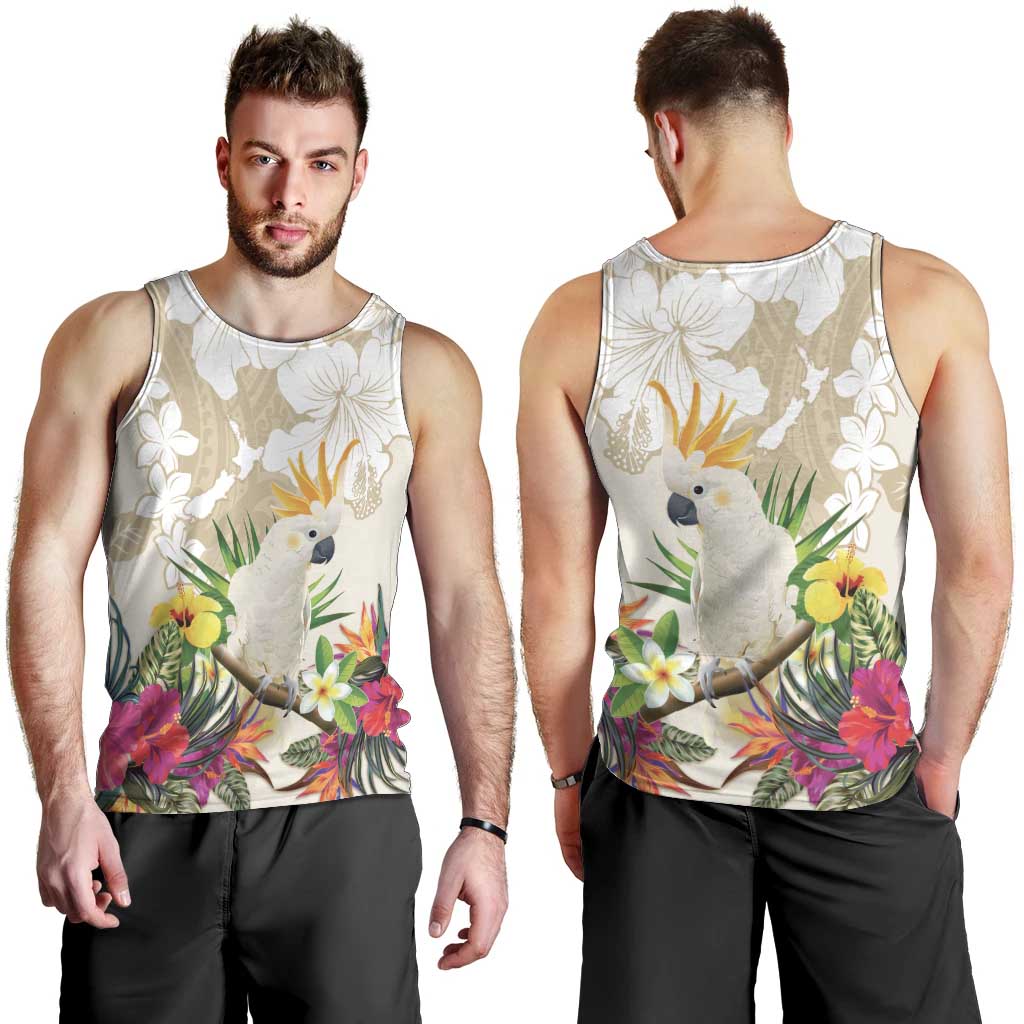 New Zealand Cacatua Galerita Men Tank Top Aotearoa Cockatoo Tropical Flowers - Vibe Hoodie Shop