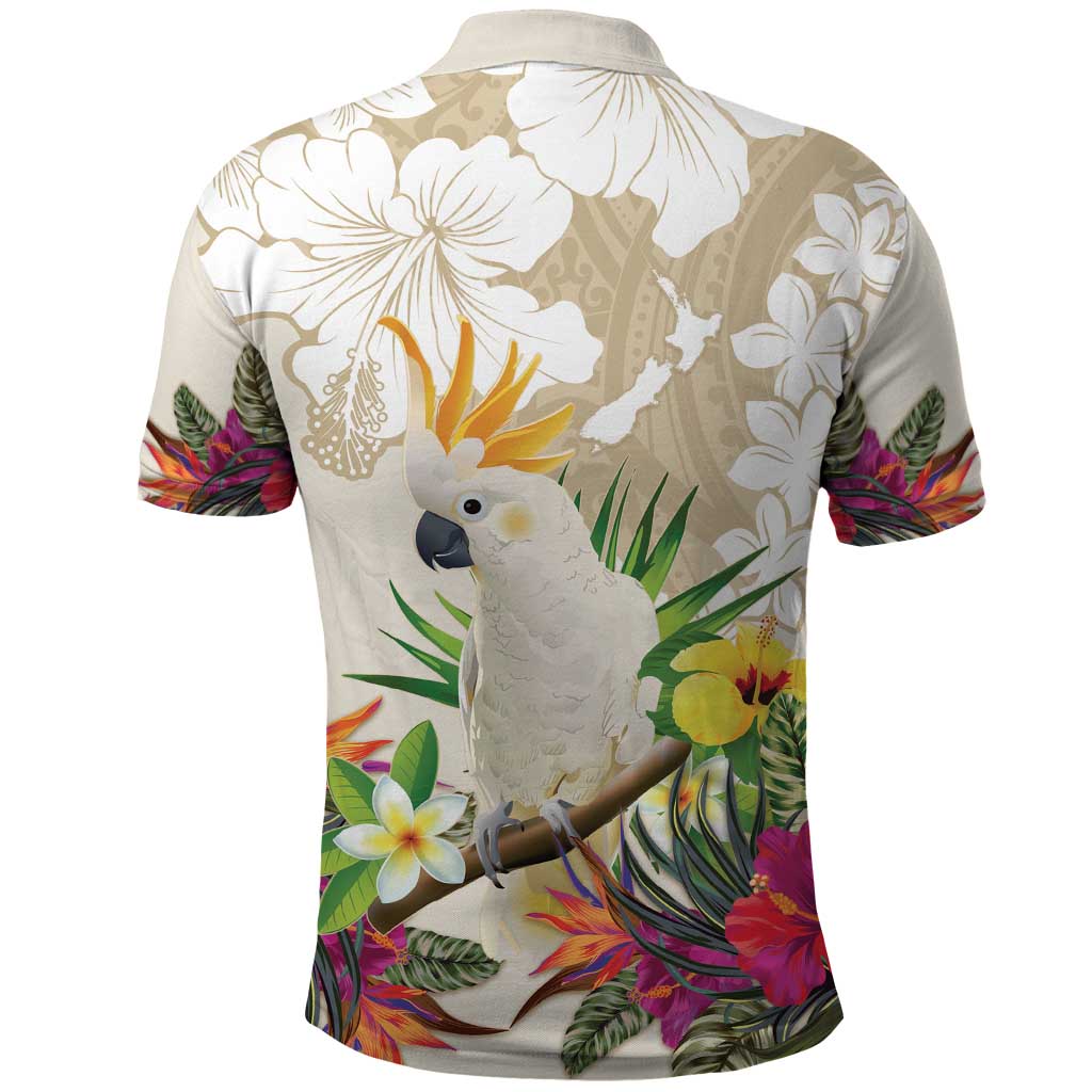 New Zealand Cacatua Galerita Polo Shirt Aotearoa Cockatoo Tropical Flowers - Vibe Hoodie Shop