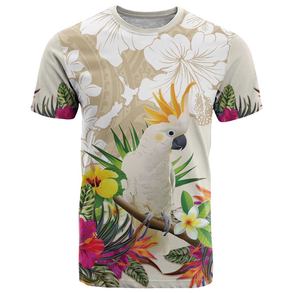 New Zealand Cacatua Galerita T Shirt Aotearoa Cockatoo Tropical Flowers - Vibe Hoodie Shop