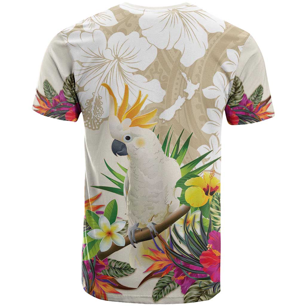 New Zealand Cacatua Galerita T Shirt Aotearoa Cockatoo Tropical Flowers - Vibe Hoodie Shop