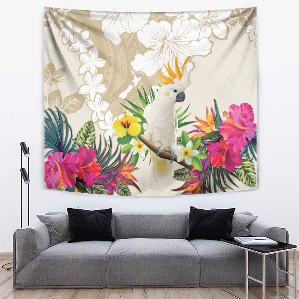 New Zealand Cacatua Galerita Tapestry Aotearoa Cockatoo Tropical Flowers - Vibe Hoodie Shop