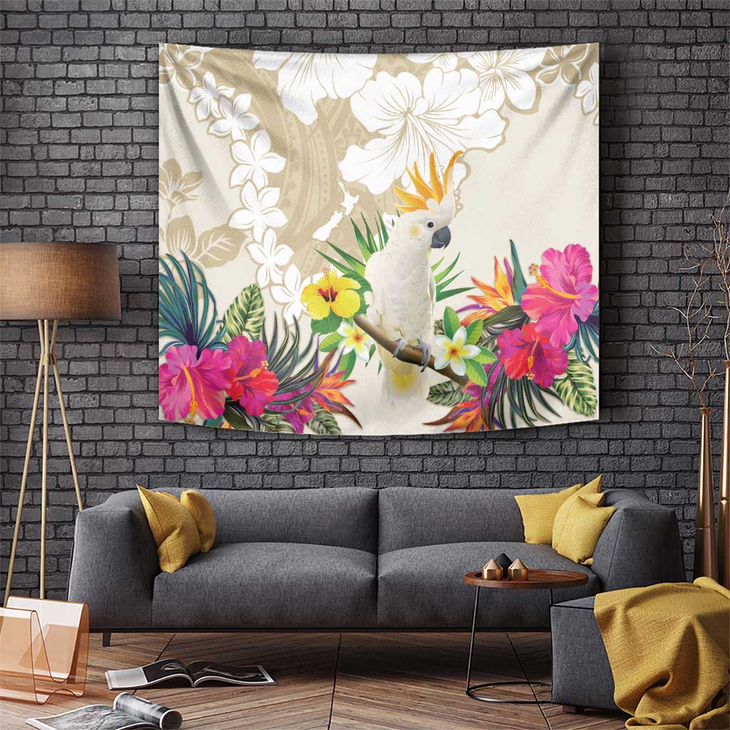 New Zealand Cacatua Galerita Tapestry Aotearoa Cockatoo Tropical Flowers - Vibe Hoodie Shop