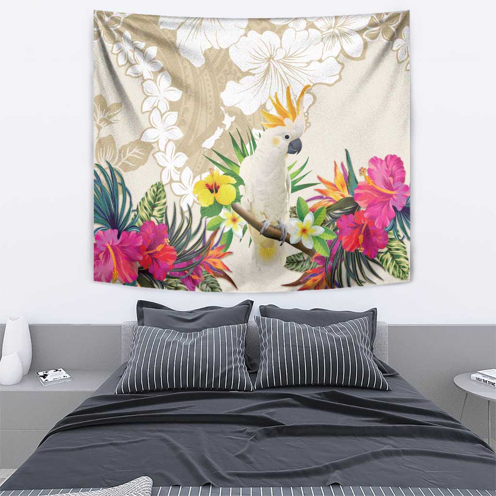 New Zealand Cacatua Galerita Tapestry Aotearoa Cockatoo Tropical Flowers - Vibe Hoodie Shop