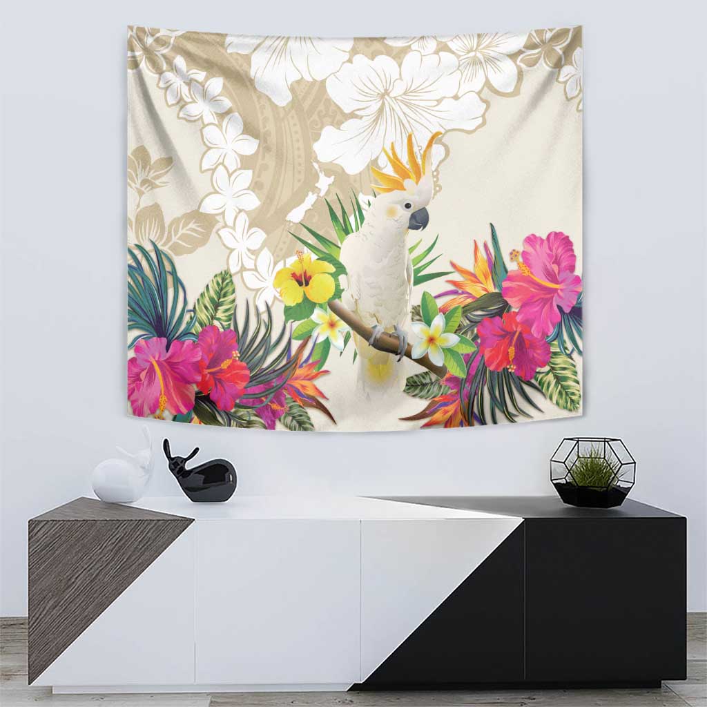 New Zealand Cacatua Galerita Tapestry Aotearoa Cockatoo Tropical Flowers - Vibe Hoodie Shop