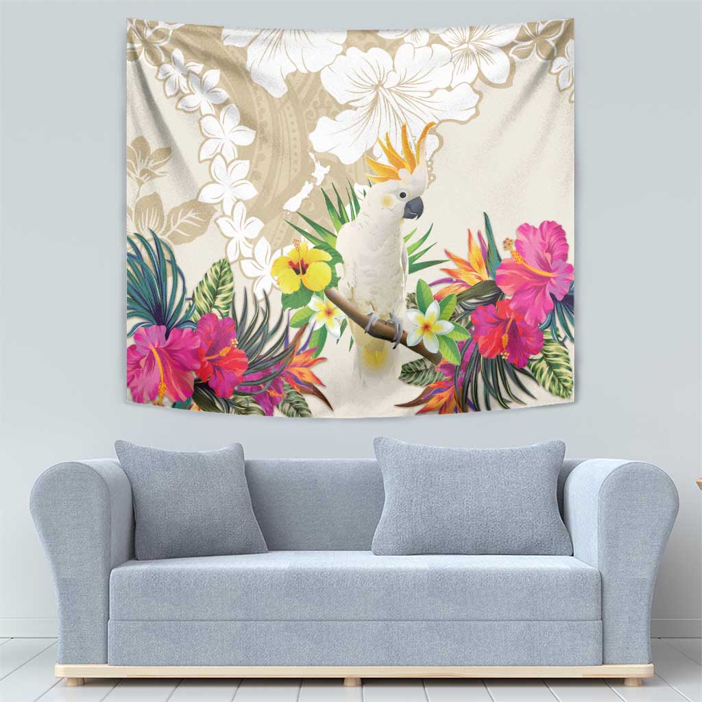 New Zealand Cacatua Galerita Tapestry Aotearoa Cockatoo Tropical Flowers - Vibe Hoodie Shop