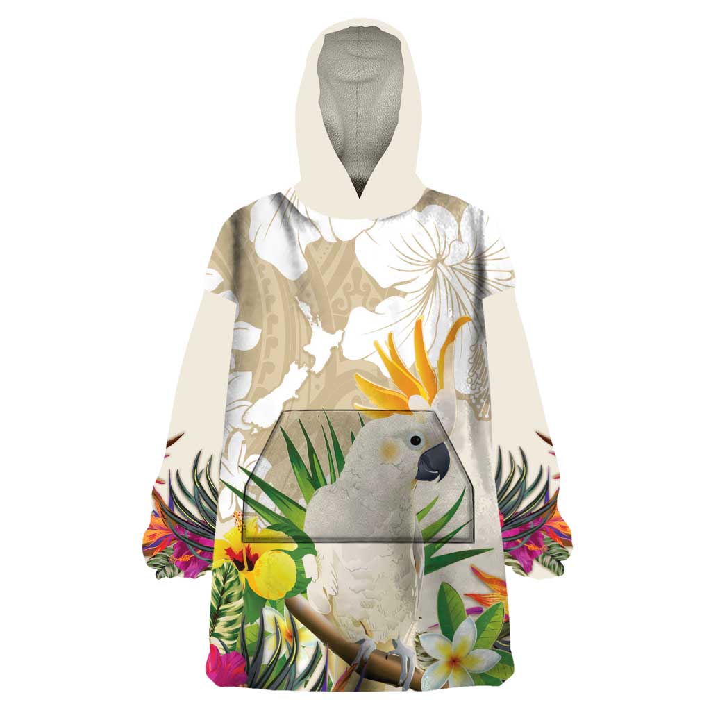 New Zealand Cacatua Galerita Wearable Blanket Hoodie Aotearoa Cockatoo Tropical Flowers - Vibe Hoodie Shop