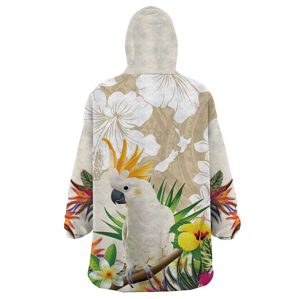 New Zealand Cacatua Galerita Wearable Blanket Hoodie Aotearoa Cockatoo Tropical Flowers - Vibe Hoodie Shop