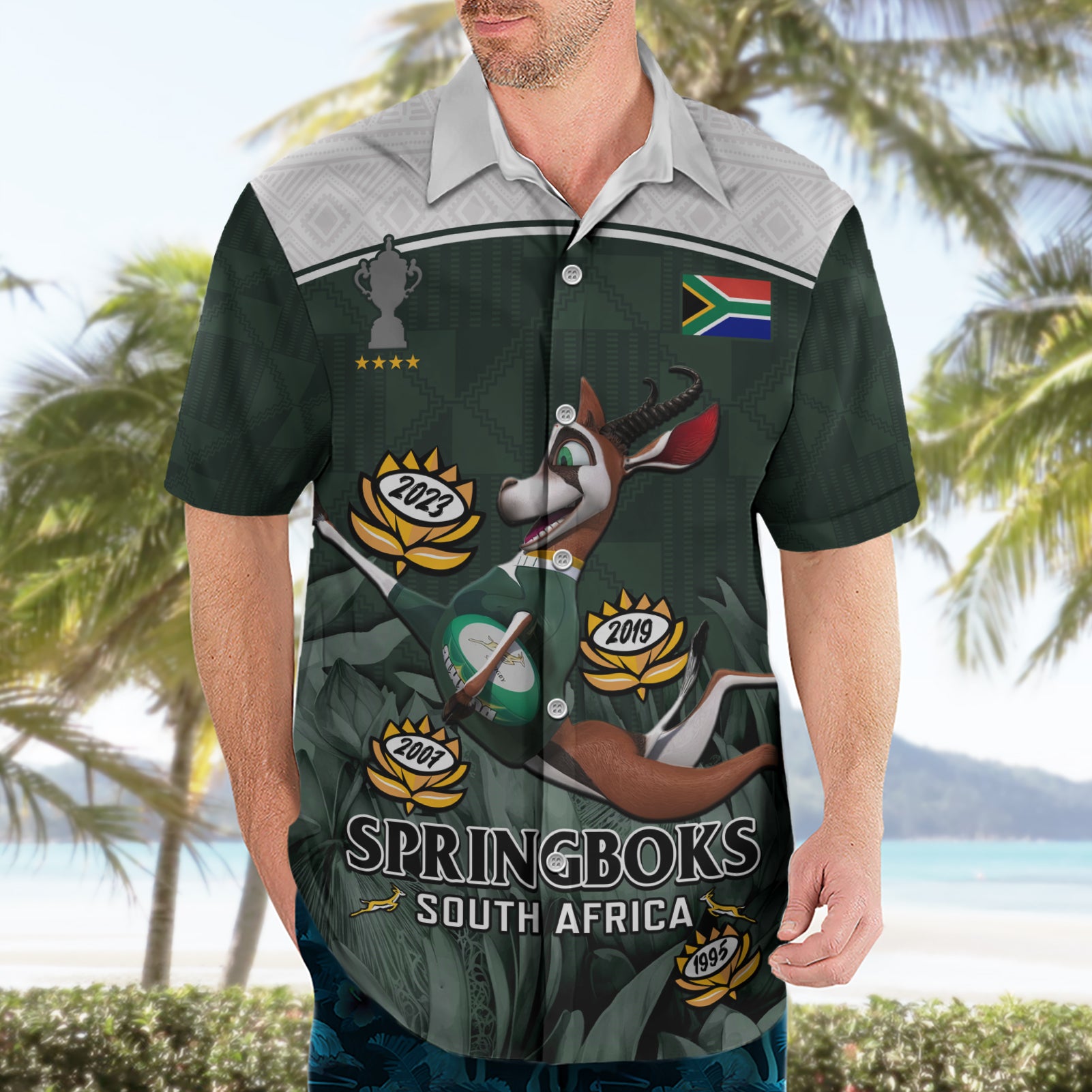 Custom South Africa Rugby Hawaiian Shirt Springboks 4th Champions World Cup Proud Bokke - Vibe Hoodie Shop