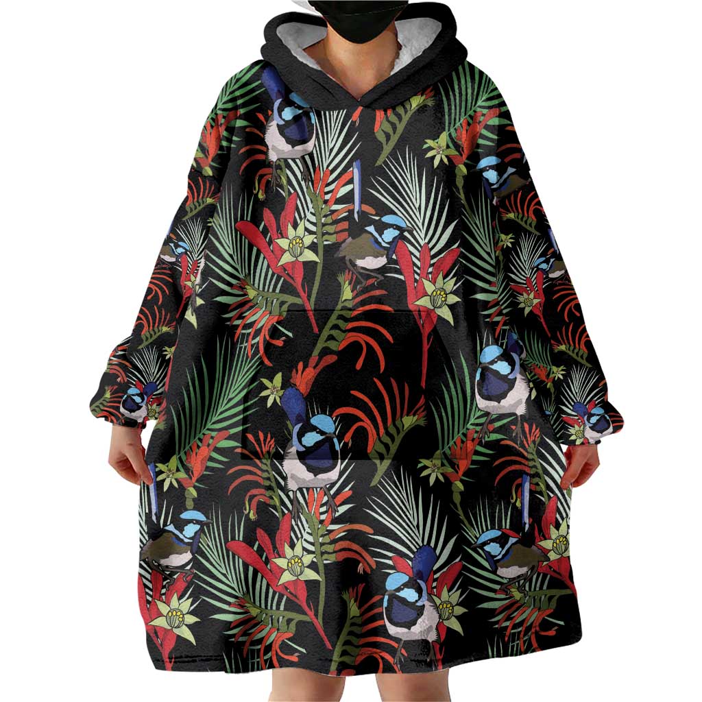 Australia Kangaroo Paw And Splendid Fairy-wren Wearable Blanket Hoodie Sameless Style - Vibe Hoodie Shop