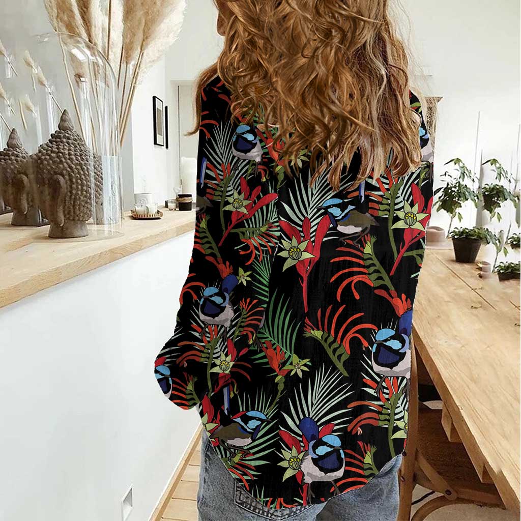 Australia Kangaroo Paw And Splendid Fairy-wren Women Casual Shirt Sameless Style - Vibe Hoodie Shop