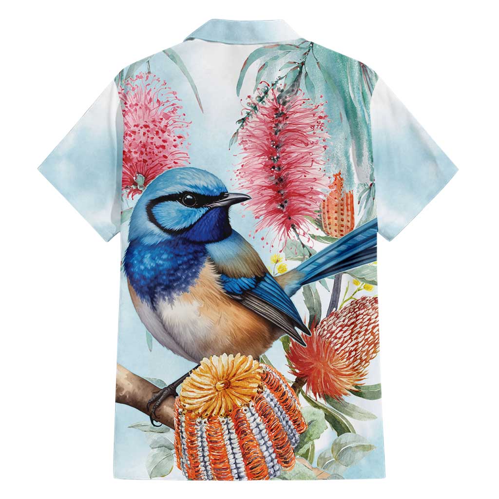 Splendid Fairy-wren Australia Hawaiian Shirt Aussie National Flowers - Watercolor Style - Vibe Hoodie Shop