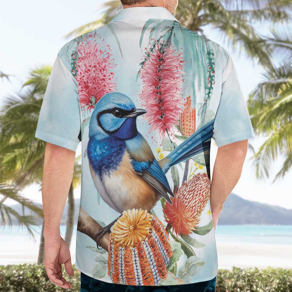 Splendid Fairy-wren Australia Hawaiian Shirt Aussie National Flowers - Watercolor Style - Vibe Hoodie Shop