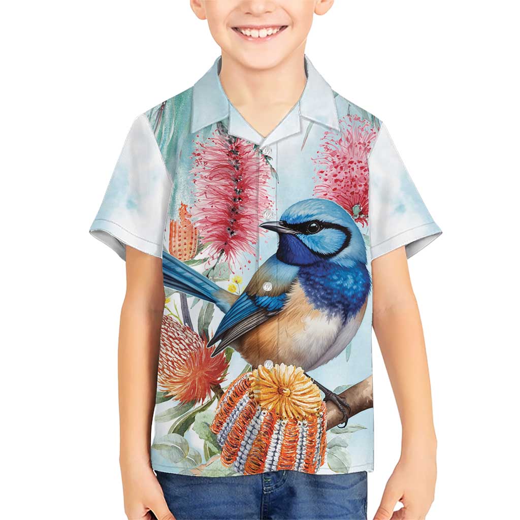 Splendid Fairy-wren Australia Hawaiian Shirt Aussie National Flowers - Watercolor Style - Vibe Hoodie Shop