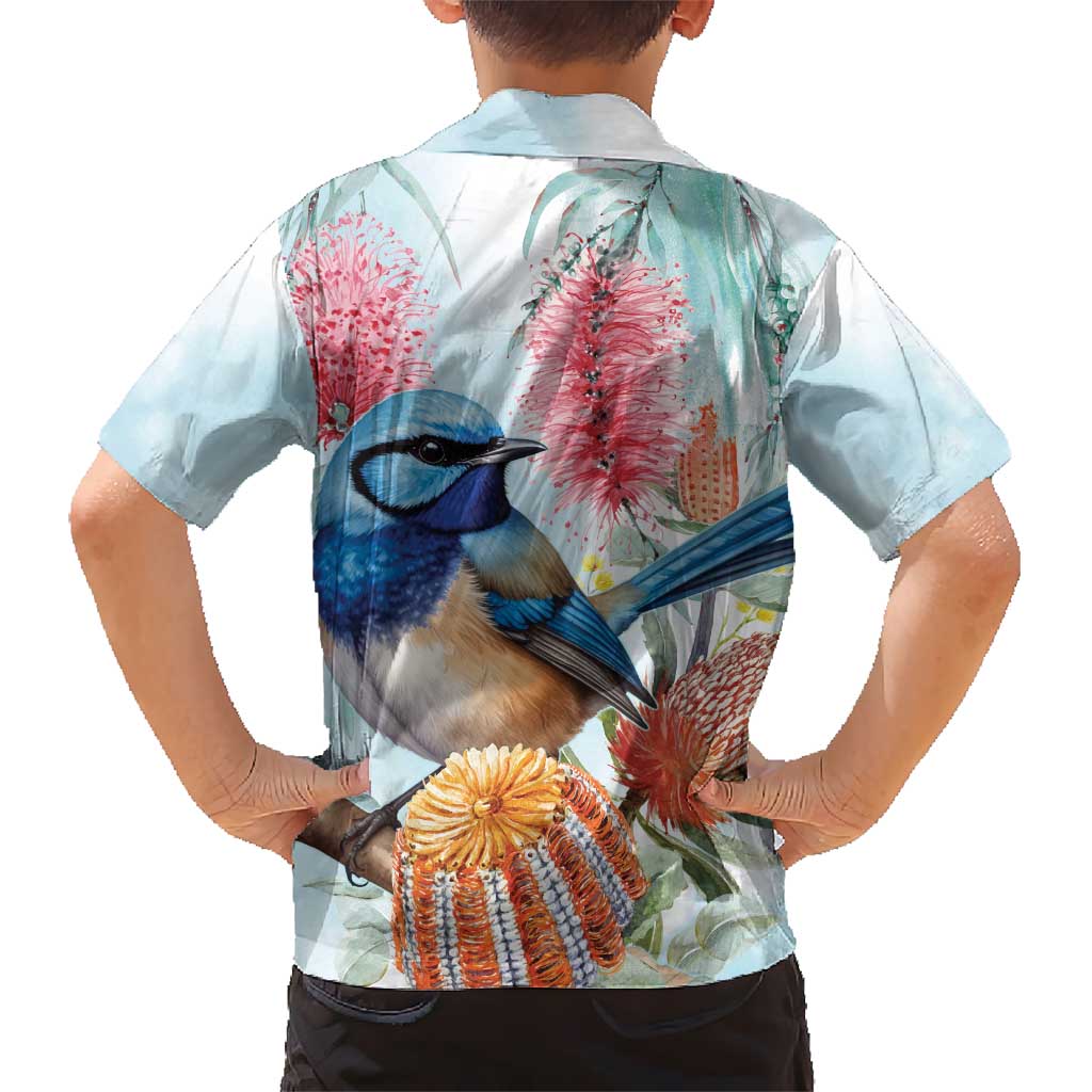 Splendid Fairy-wren Australia Hawaiian Shirt Aussie National Flowers - Watercolor Style - Vibe Hoodie Shop