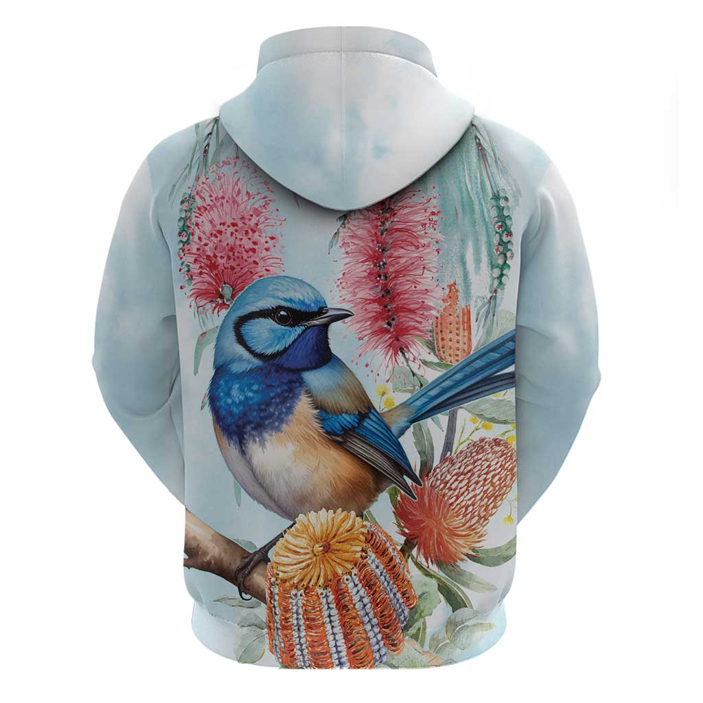 Splendid Fairy-wren Australia Hoodie Aussie National Flowers - Watercolor Style - Vibe Hoodie Shop