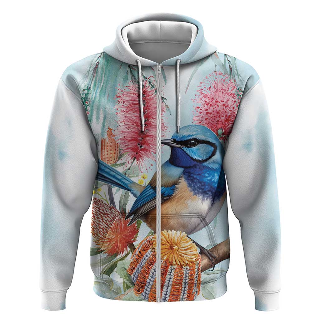 Splendid Fairy-wren Australia Hoodie Aussie National Flowers - Watercolor Style - Vibe Hoodie Shop