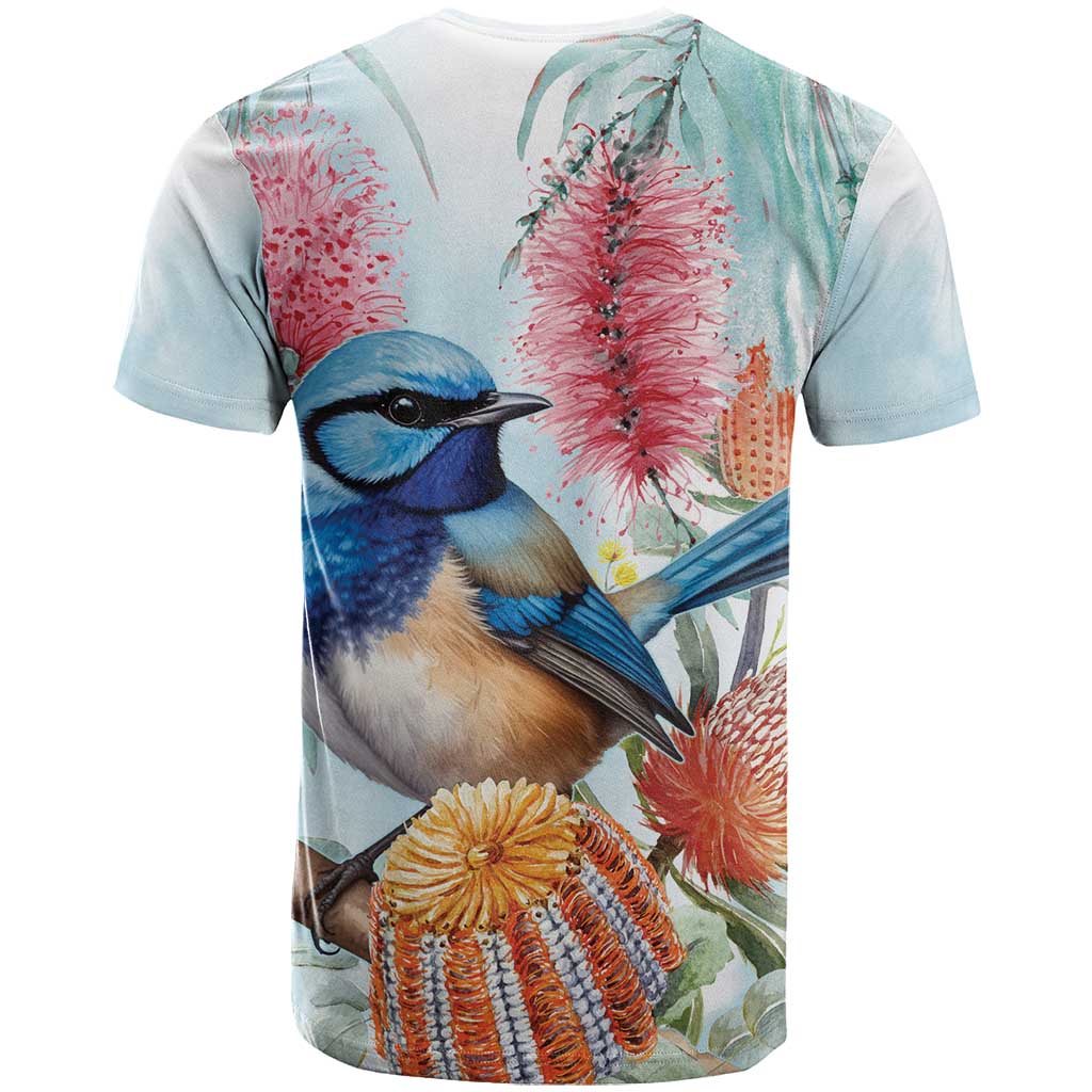 Splendid Fairy-wren Australia T Shirt Aussie National Flowers - Watercolor Style - Vibe Hoodie Shop