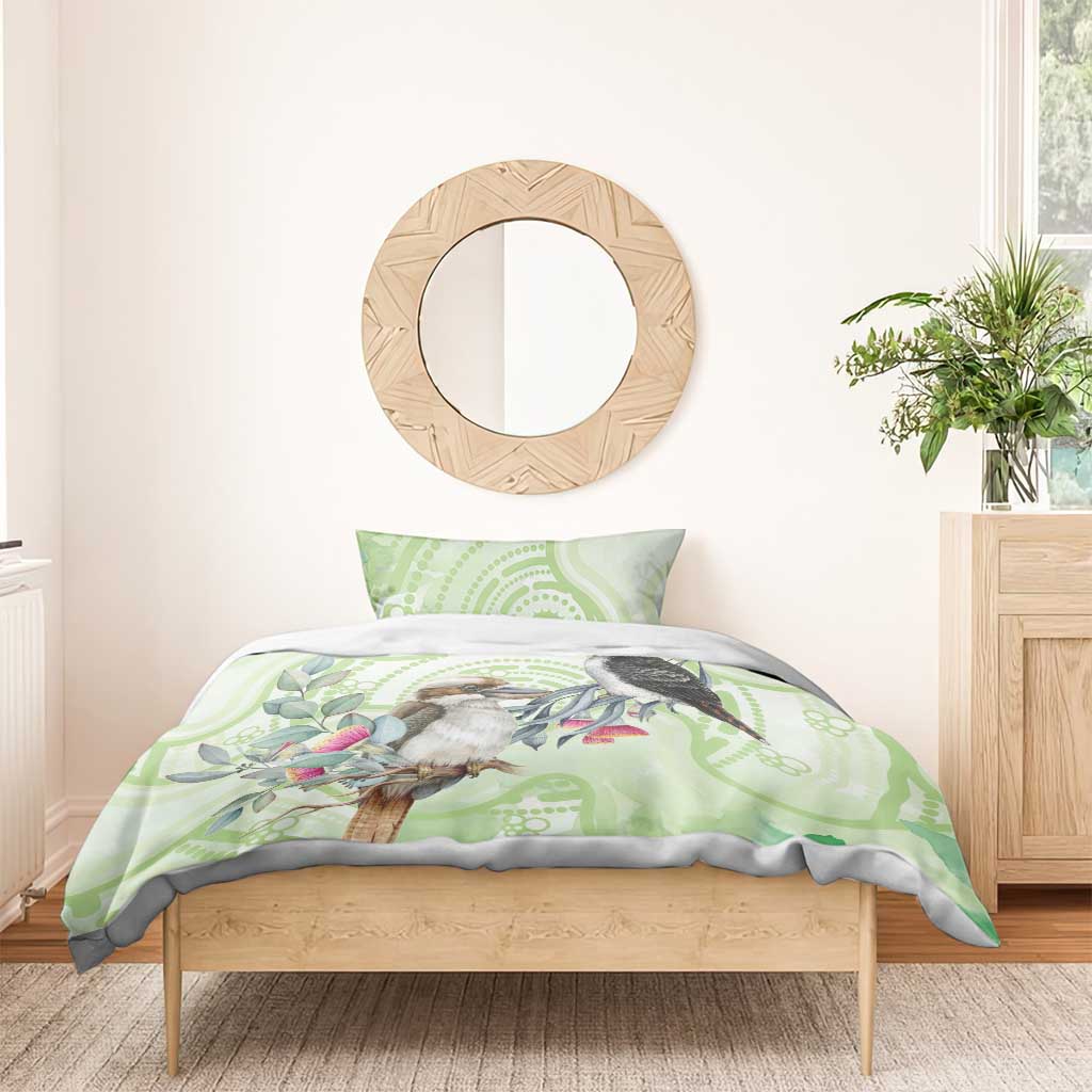 Australia Gumtree And Kookaburra Bedding Set Aboriginal Art - Watercolor Style - Vibe Hoodie Shop