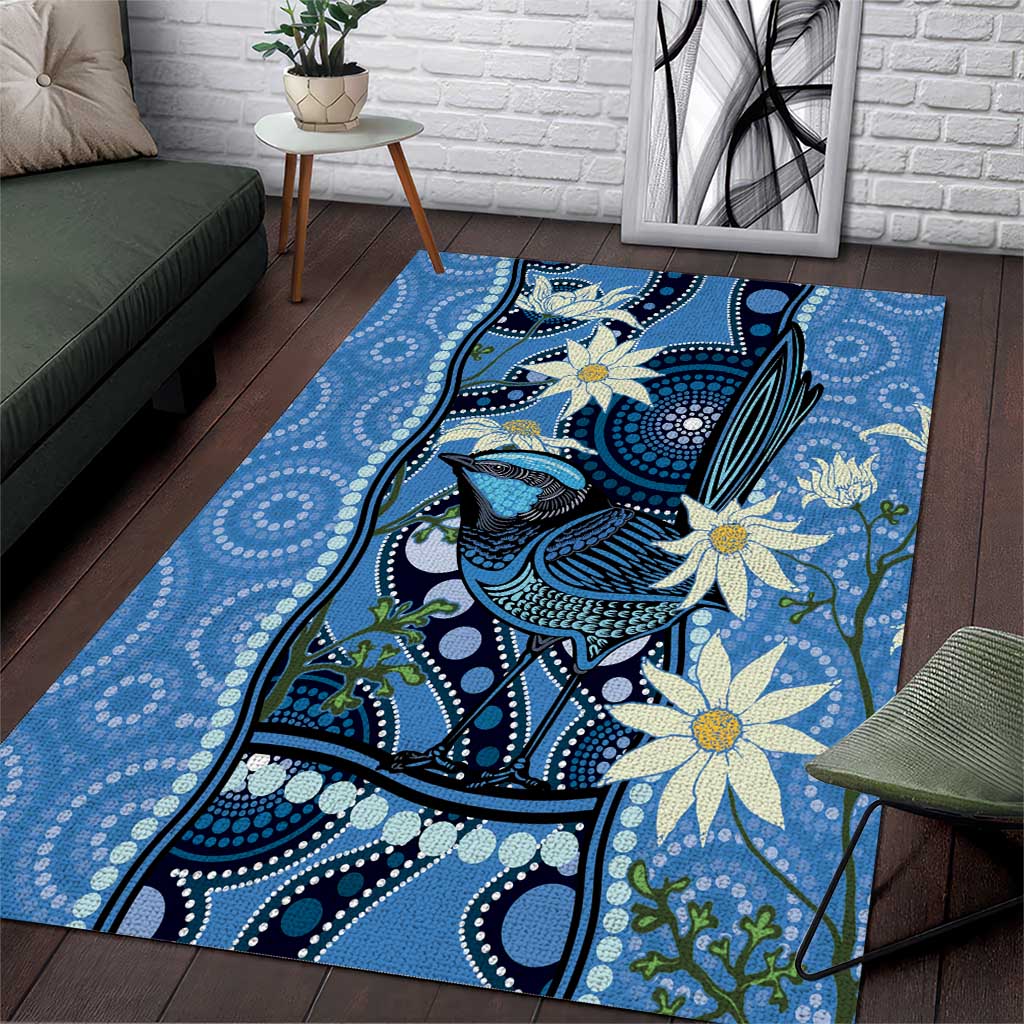 Australia Flannel Flower With Superb Fairy-wren Area Rug Aboriginal Art - Vibe Hoodie Shop