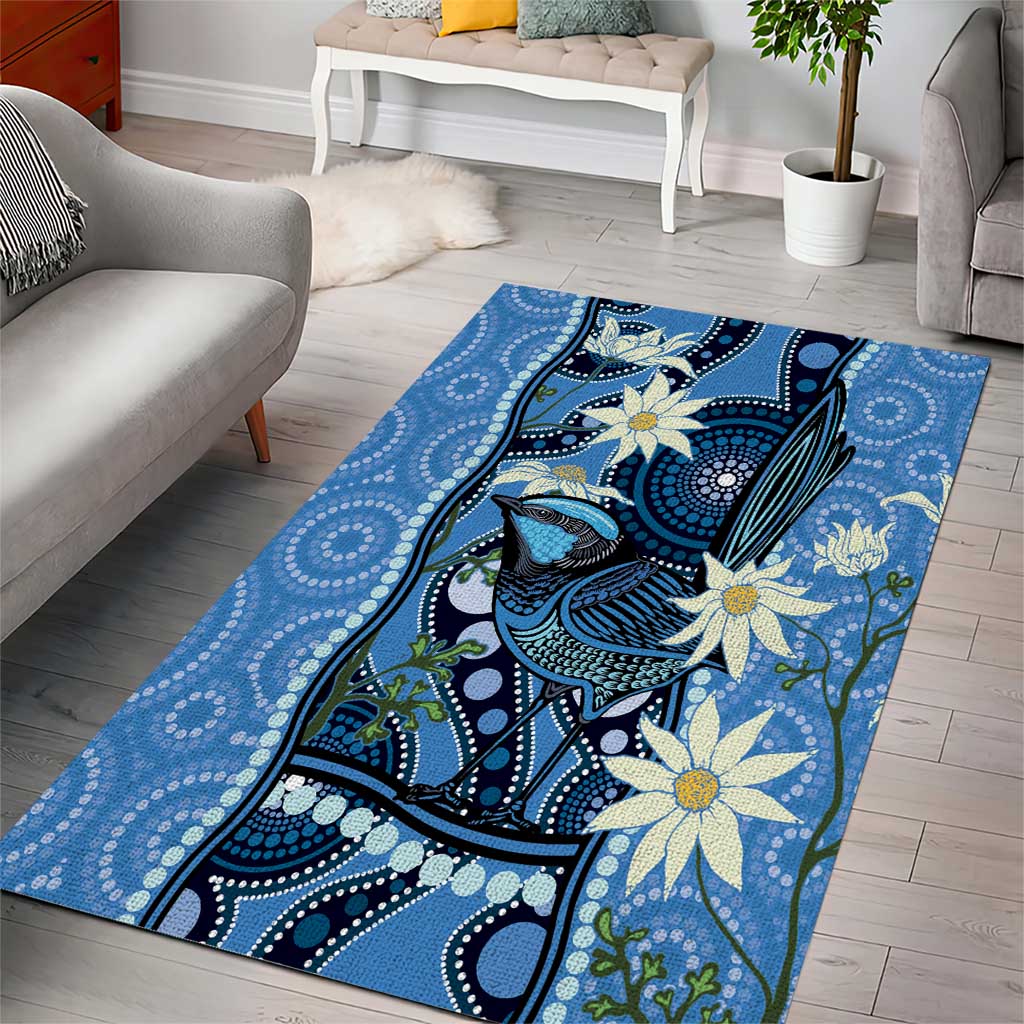 Australia Flannel Flower With Superb Fairy-wren Area Rug Aboriginal Art - Vibe Hoodie Shop