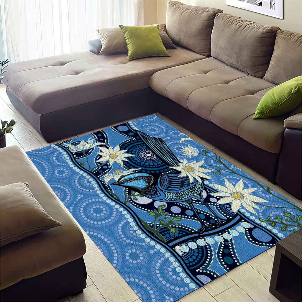 Australia Flannel Flower With Superb Fairy-wren Area Rug Aboriginal Art - Vibe Hoodie Shop