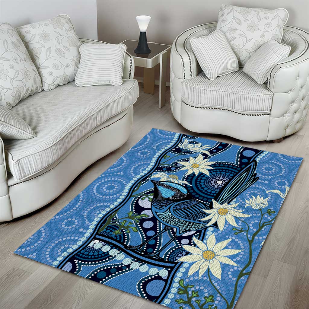 Australia Flannel Flower With Superb Fairy-wren Area Rug Aboriginal Art - Vibe Hoodie Shop