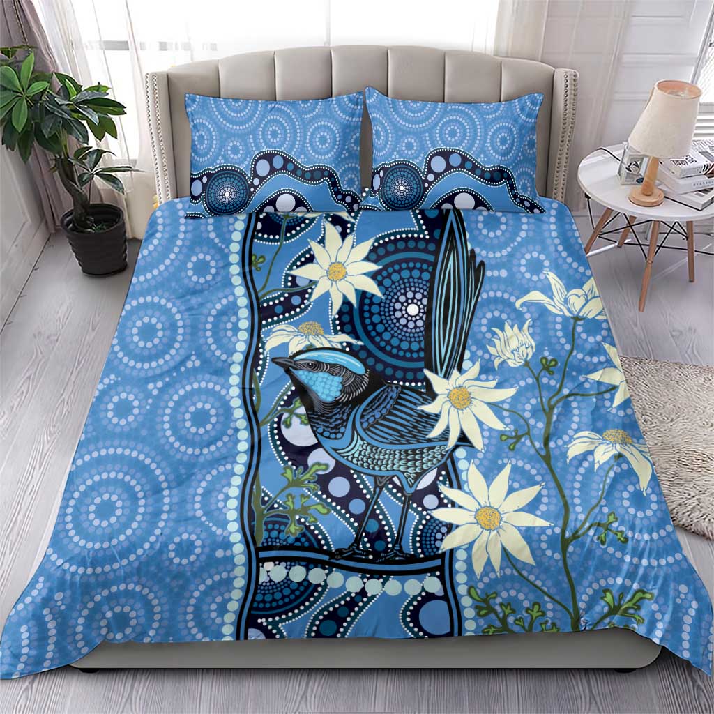 Australia Flannel Flower With Superb Fairy-wren Bedding Set Aboriginal Art - Vibe Hoodie Shop