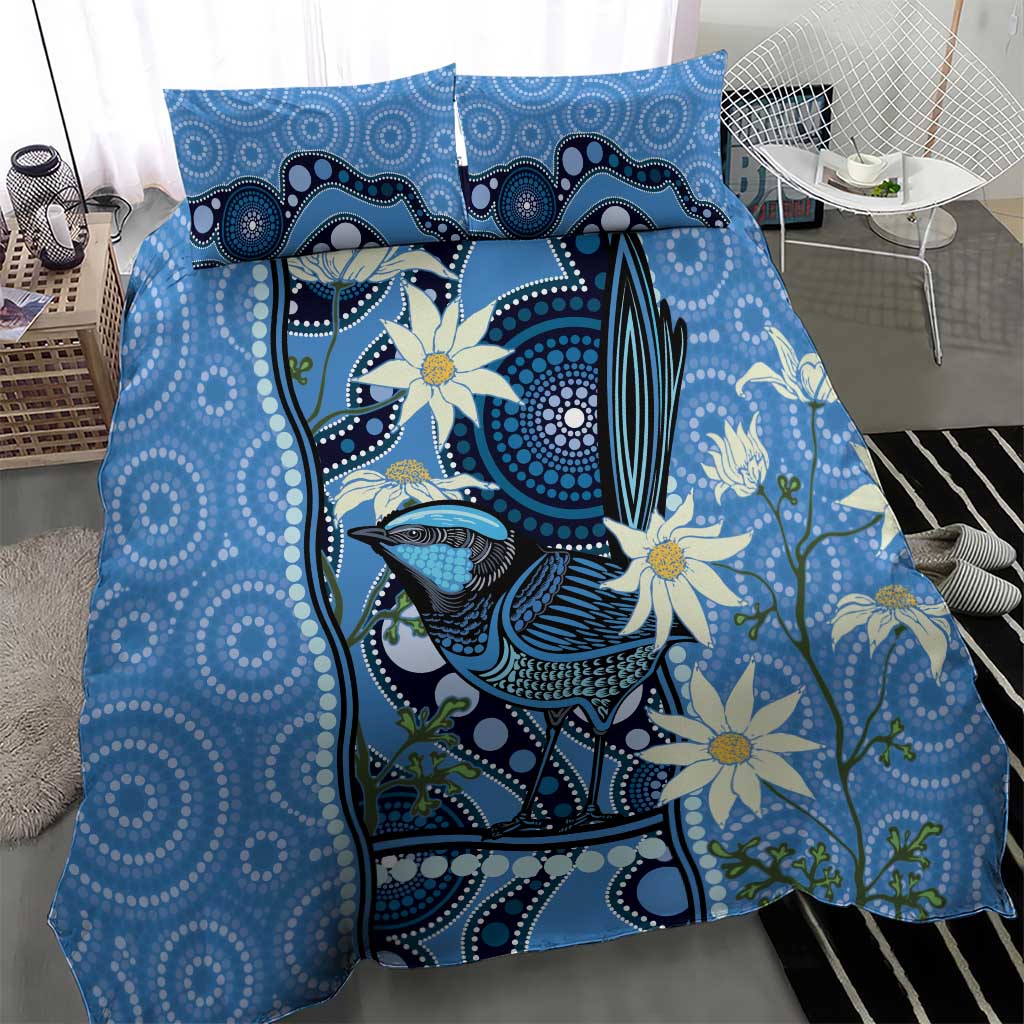Australia Flannel Flower With Superb Fairy-wren Bedding Set Aboriginal Art - Vibe Hoodie Shop
