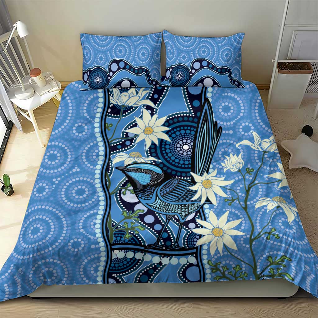 Australia Flannel Flower With Superb Fairy-wren Bedding Set Aboriginal Art - Vibe Hoodie Shop