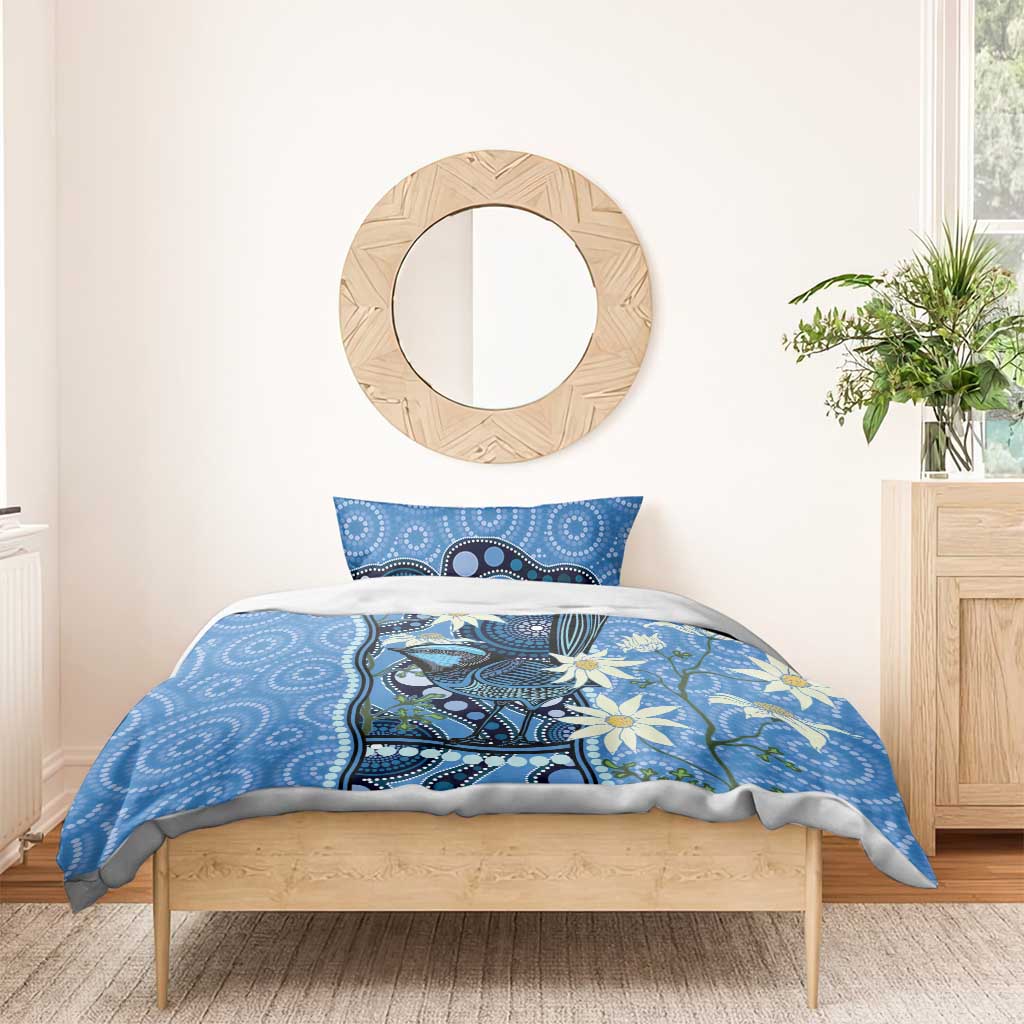 Australia Flannel Flower With Superb Fairy-wren Bedding Set Aboriginal Art - Vibe Hoodie Shop