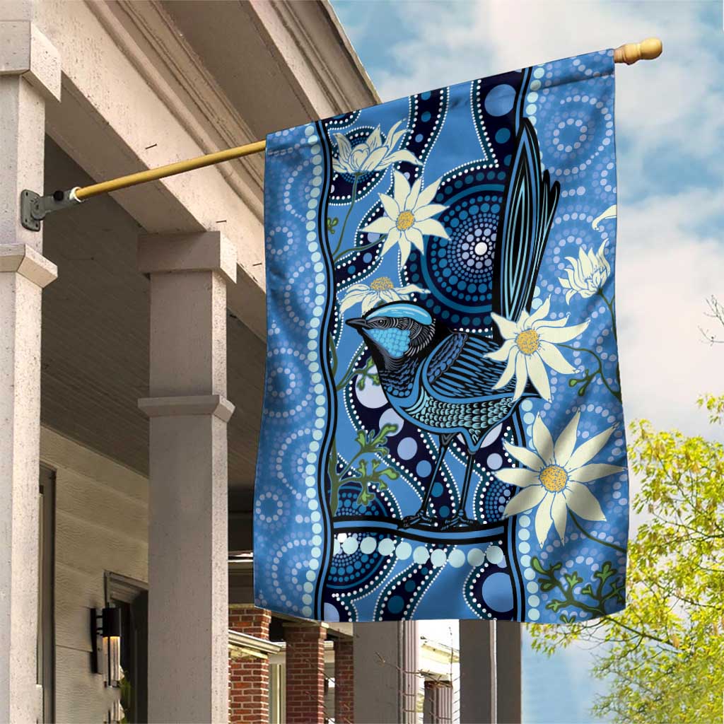 Australia Flannel Flower With Superb Fairy-wren Garden Flag Aboriginal Art - Vibe Hoodie Shop