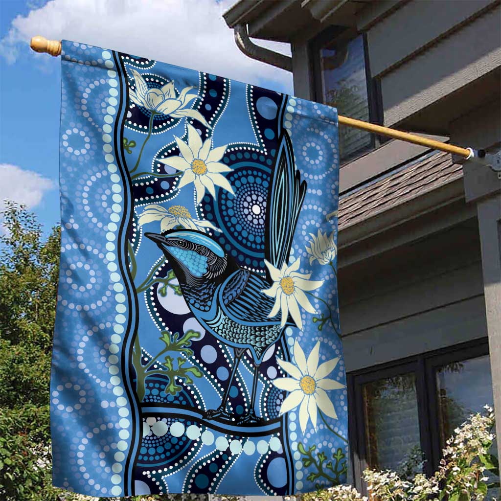 Australia Flannel Flower With Superb Fairy-wren Garden Flag Aboriginal Art - Vibe Hoodie Shop