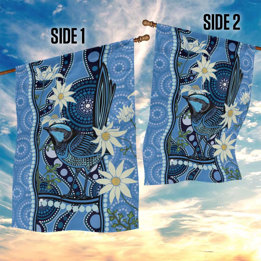Australia Flannel Flower With Superb Fairy-wren Garden Flag Aboriginal Art - Vibe Hoodie Shop