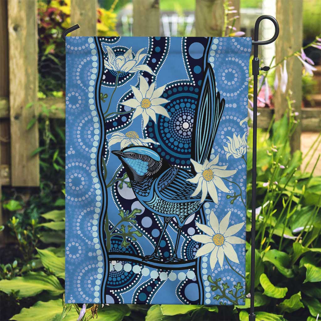 Australia Flannel Flower With Superb Fairy-wren Garden Flag Aboriginal Art - Vibe Hoodie Shop