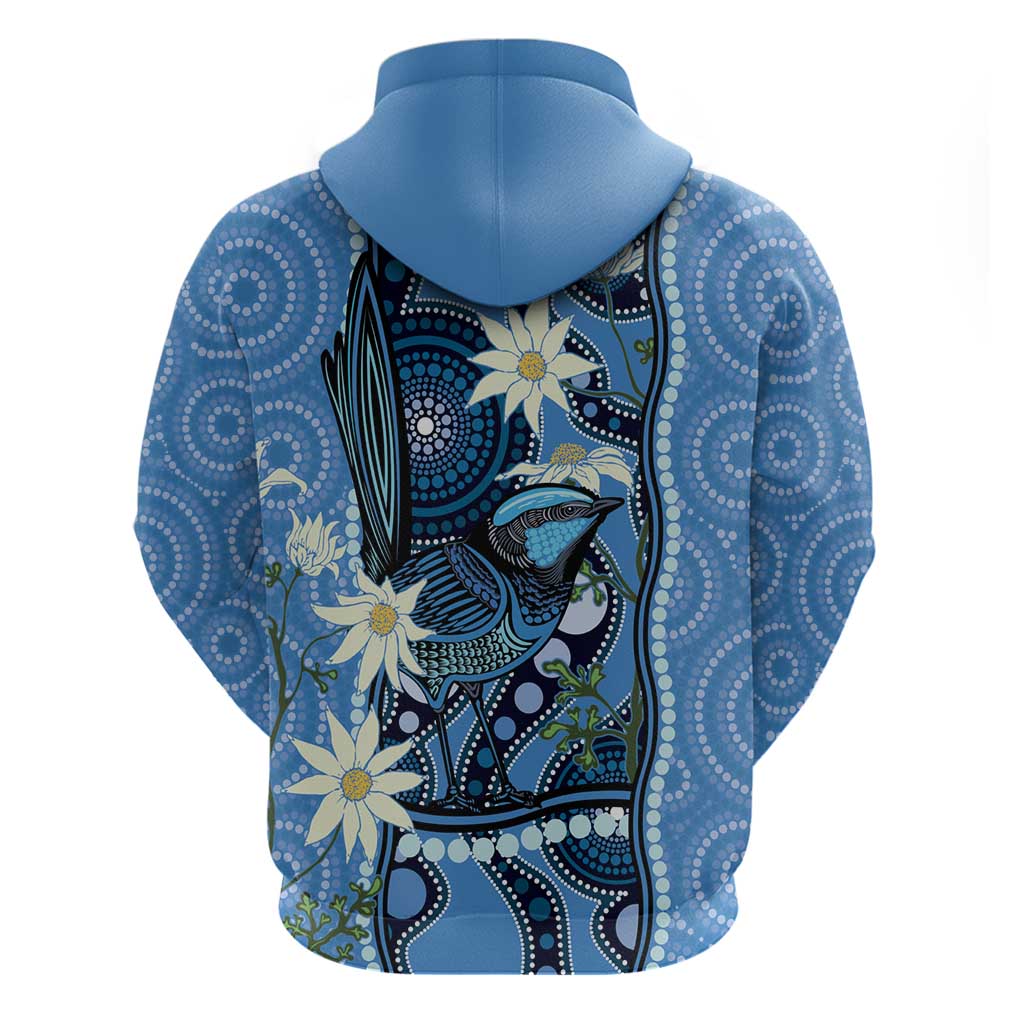 Australia Flannel Flower With Superb Fairy-wren Hoodie Aboriginal Art - Vibe Hoodie Shop