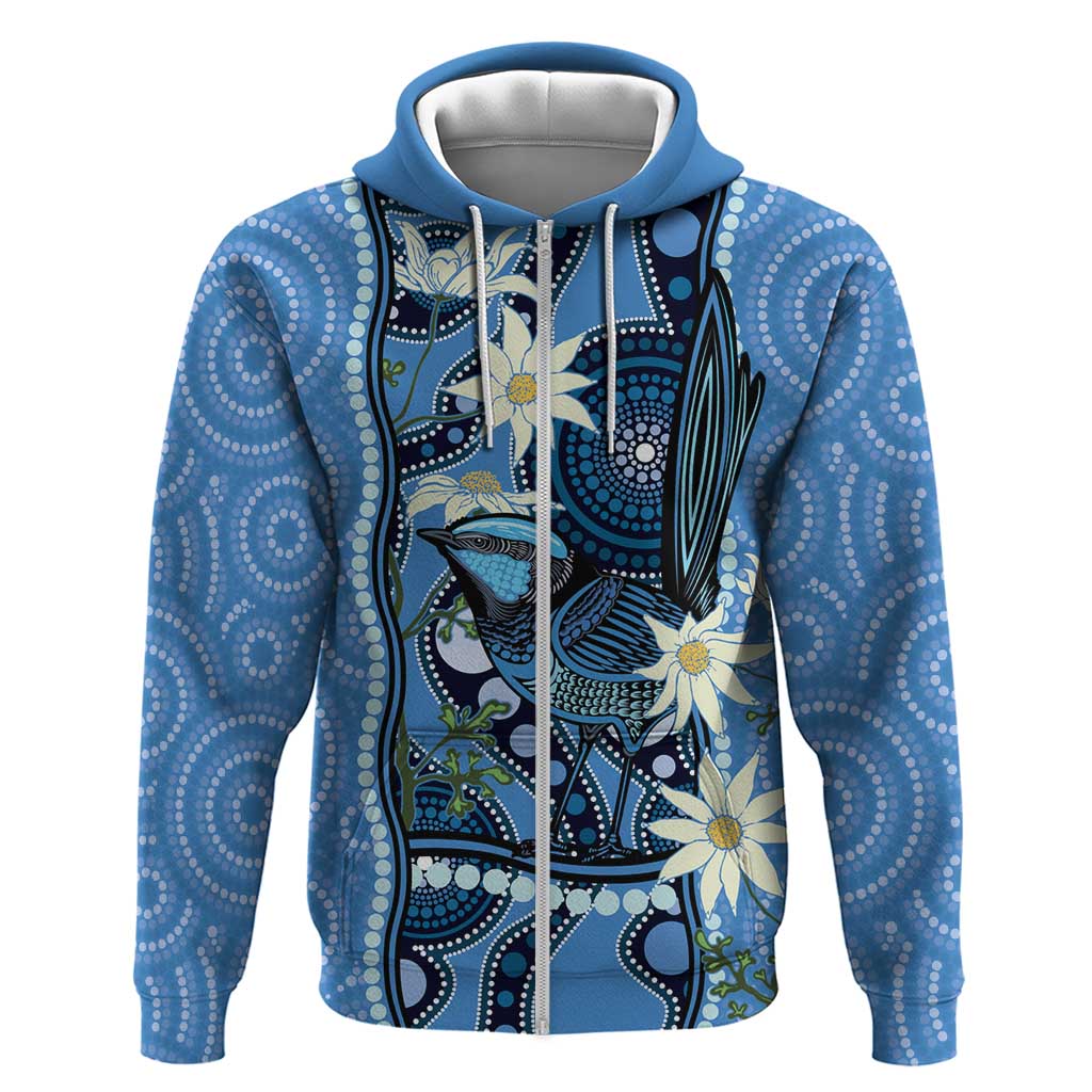 Australia Flannel Flower With Superb Fairy-wren Hoodie Aboriginal Art - Vibe Hoodie Shop