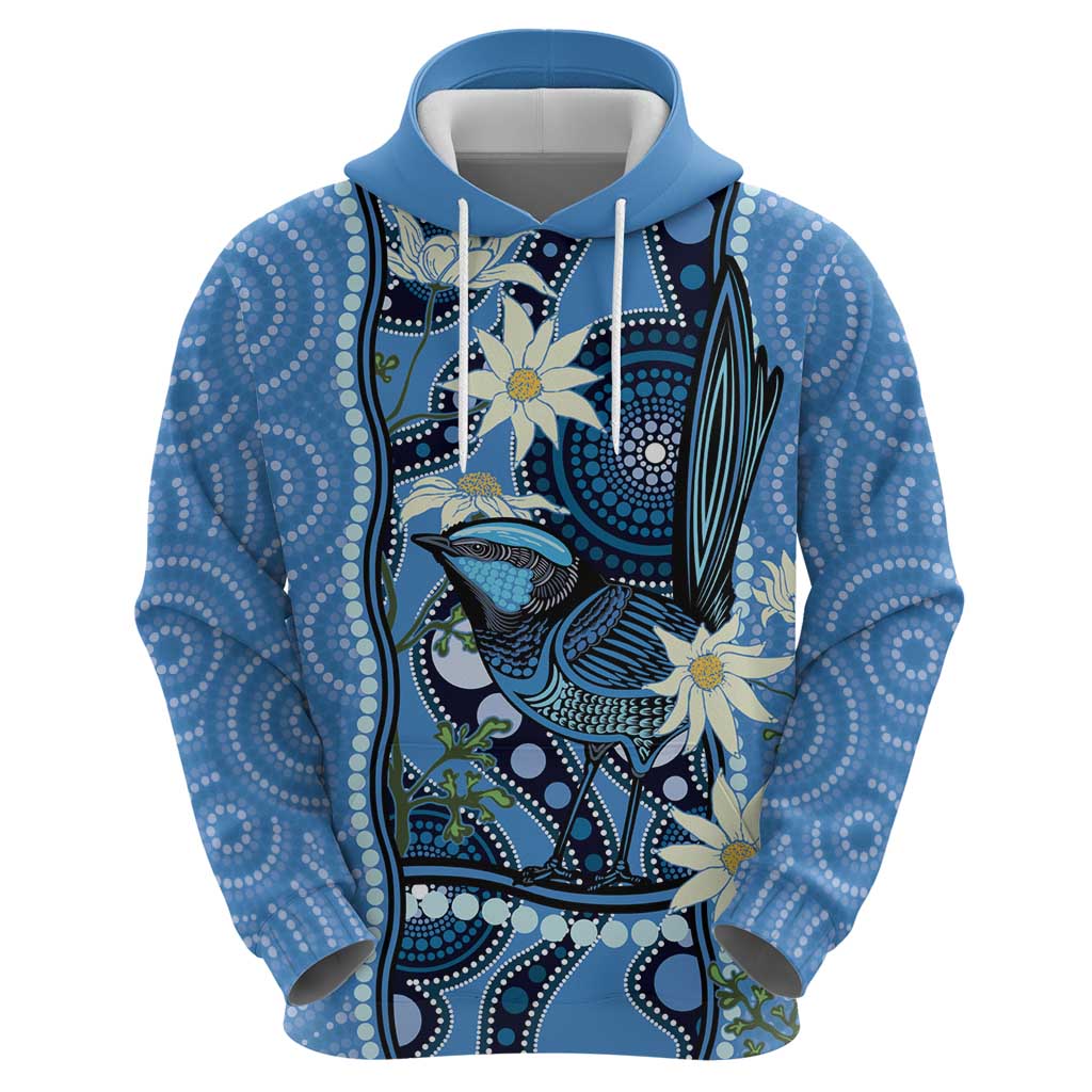 Australia Flannel Flower With Superb Fairy-wren Hoodie Aboriginal Art - Vibe Hoodie Shop