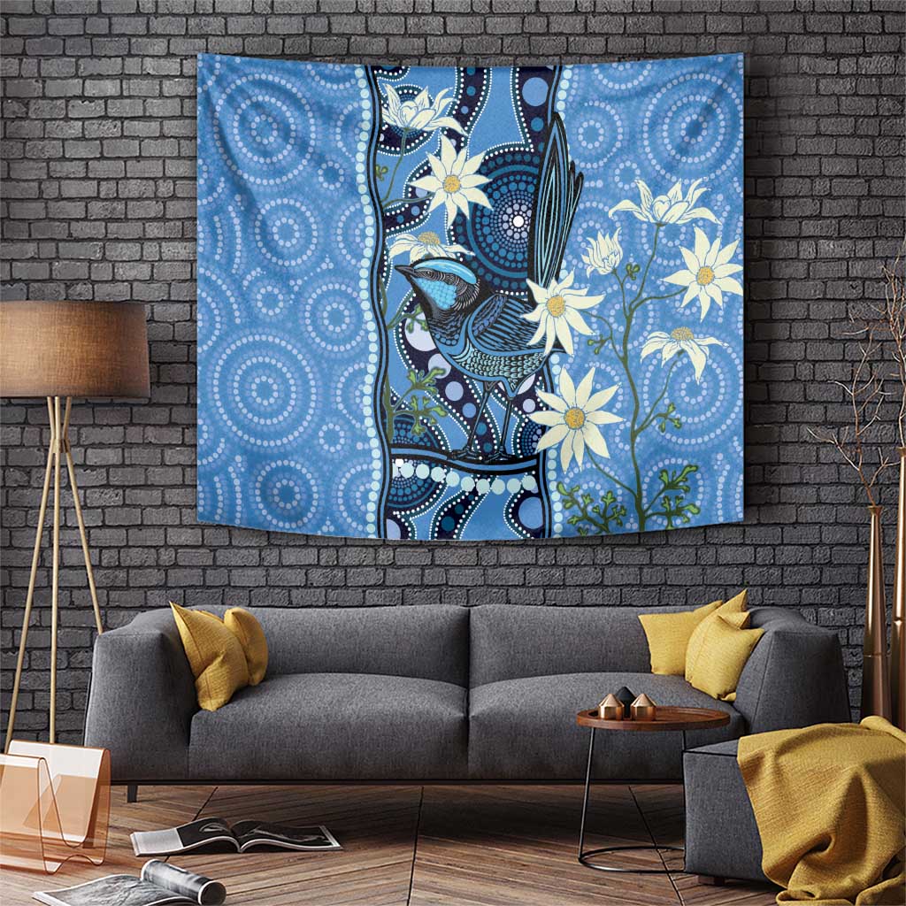 Australia Flannel Flower With Superb Fairy-wren Tapestry Aboriginal Art - Vibe Hoodie Shop