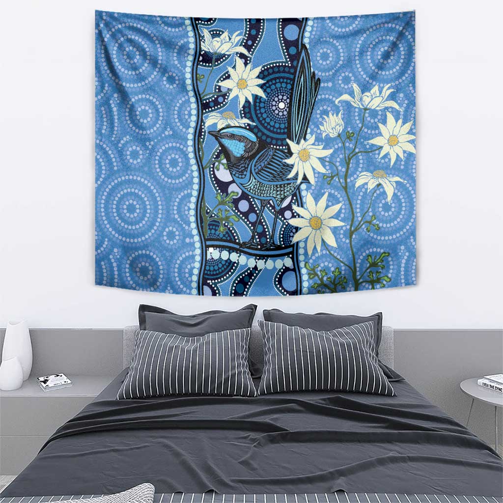 Australia Flannel Flower With Superb Fairy-wren Tapestry Aboriginal Art - Vibe Hoodie Shop