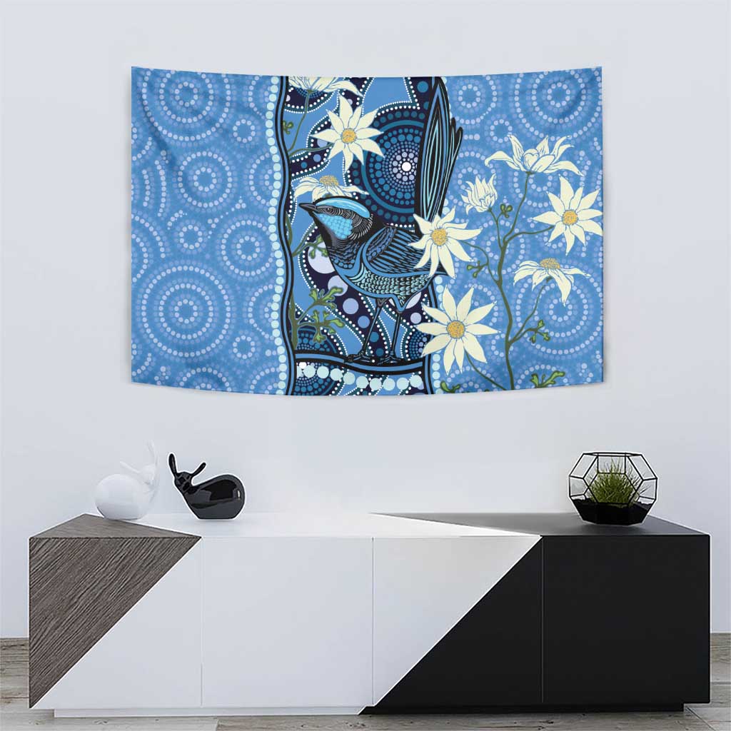 Australia Flannel Flower With Superb Fairy-wren Tapestry Aboriginal Art - Vibe Hoodie Shop