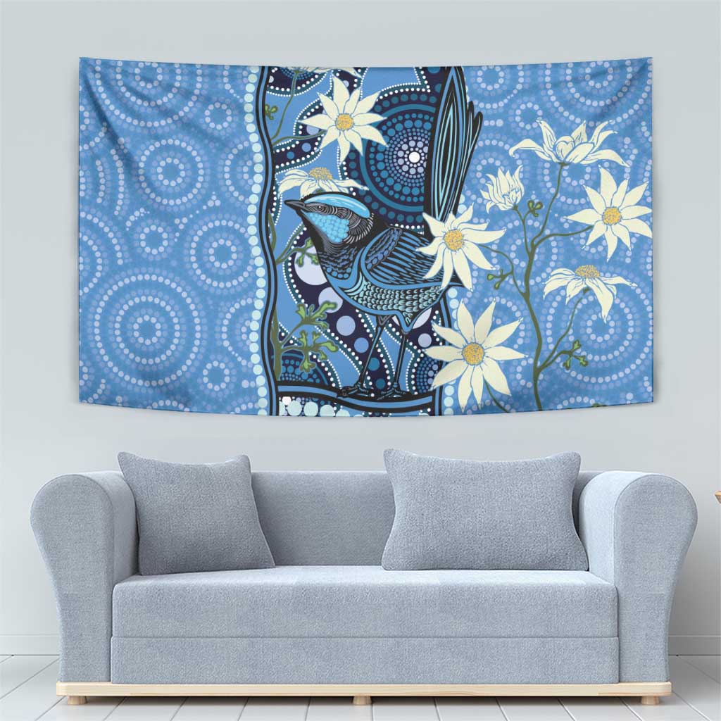 Australia Flannel Flower With Superb Fairy-wren Tapestry Aboriginal Art - Vibe Hoodie Shop