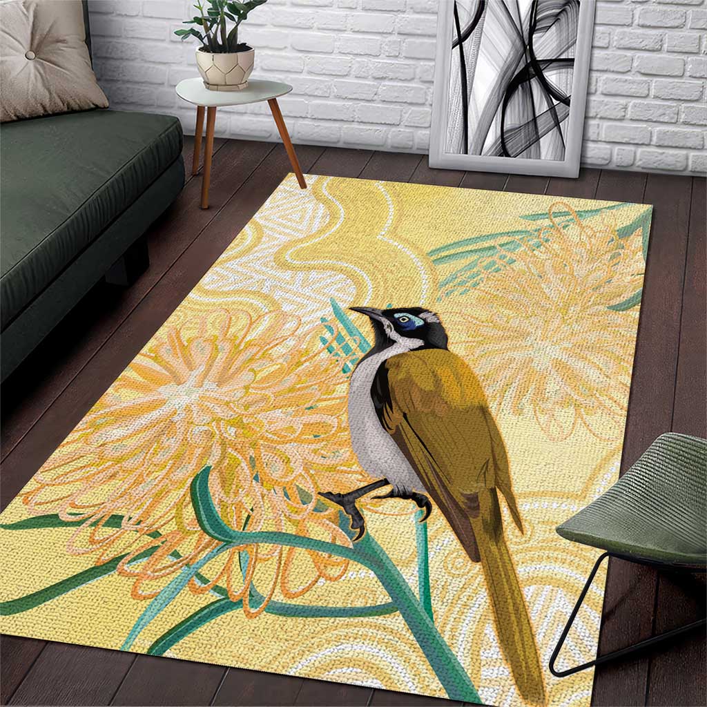 Australia Grevillea And Honeyeaters Area Rug Aboriginal Art - Watercolor Style - Vibe Hoodie Shop