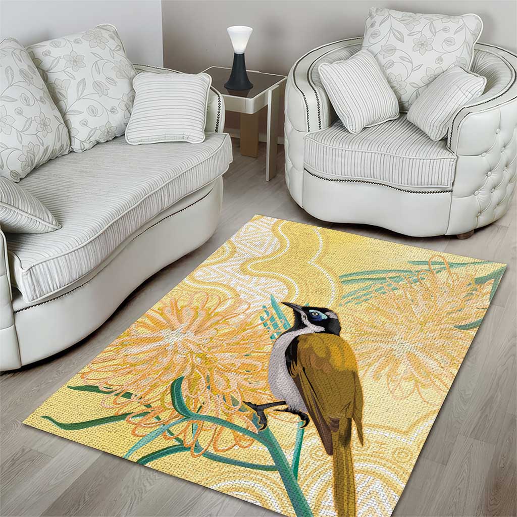 Australia Grevillea And Honeyeaters Area Rug Aboriginal Art - Watercolor Style - Vibe Hoodie Shop