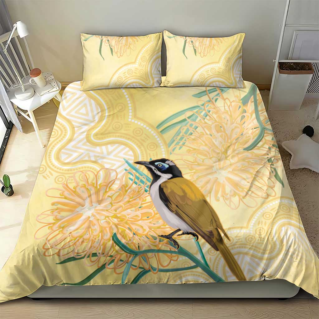 Australia Grevillea And Honeyeaters Bedding Set Aboriginal Art - Watercolor Style - Vibe Hoodie Shop