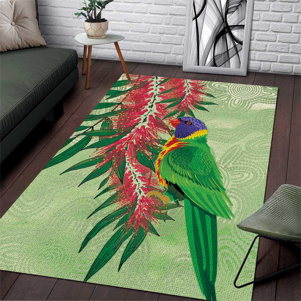 Australia Bottlebrush And Lorikeets Area Rug Aboriginal Art - Watercolor Style - Vibe Hoodie Shop