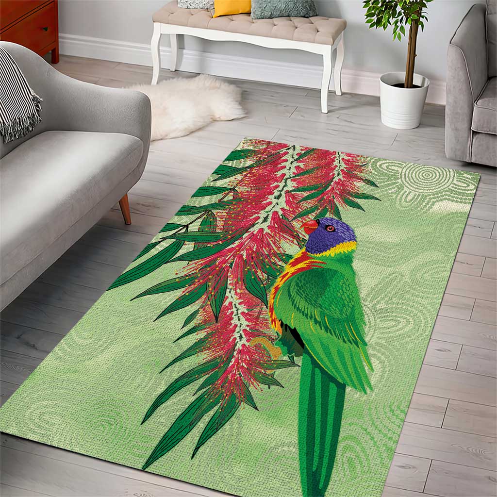 Australia Bottlebrush And Lorikeets Area Rug Aboriginal Art - Watercolor Style - Vibe Hoodie Shop